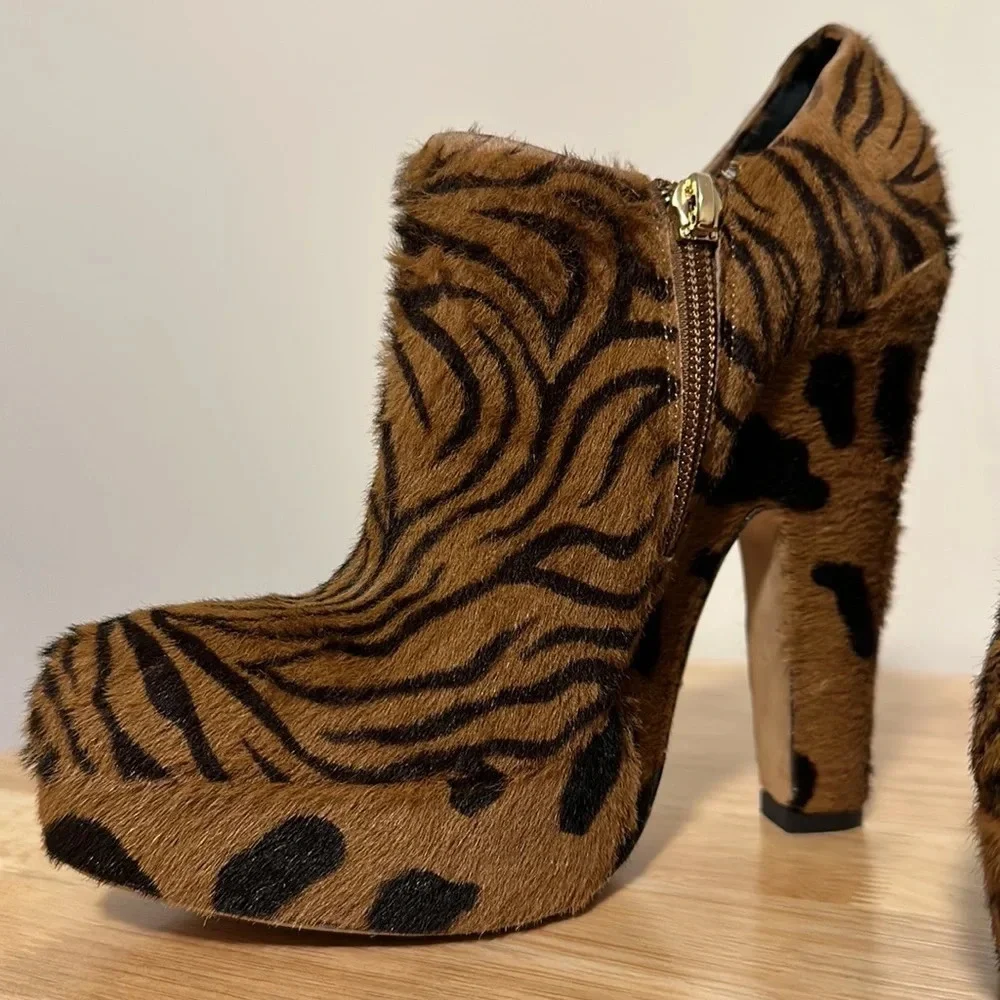 Jerome C. Rousseau $895 calf hair leather box heel ankle boots